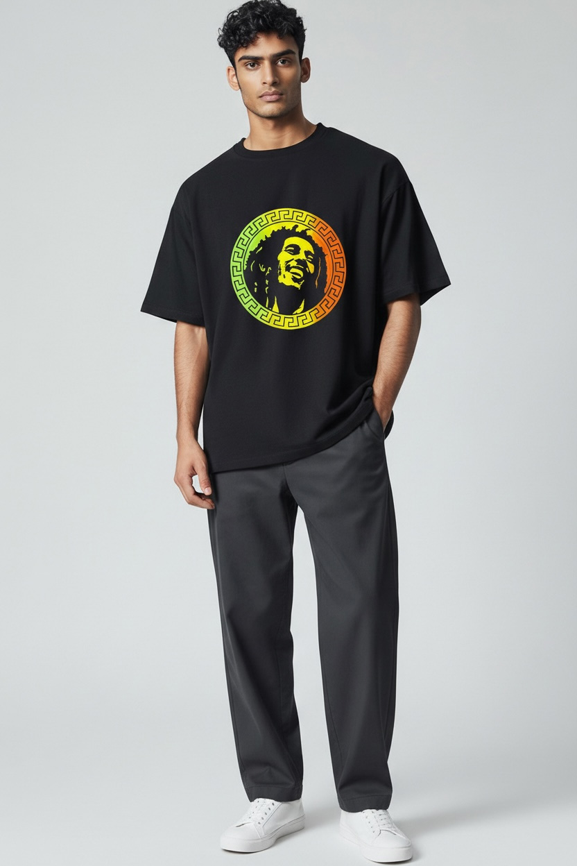 Playerytees Bob Marley Rasta Circle Black T-Shirt