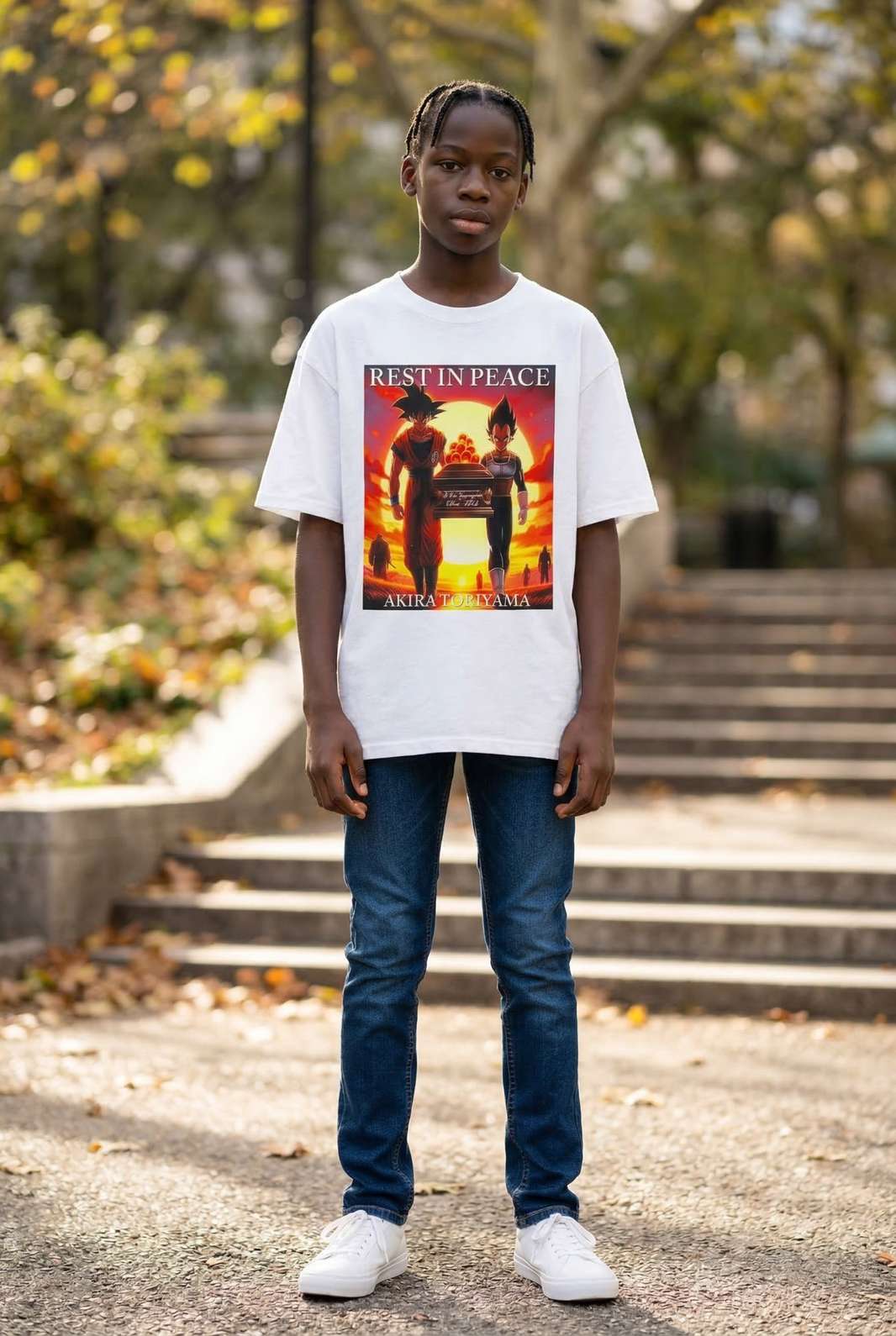 Playerytees Rest in peace Akira Toriyama signature Goku at the grave Kids t-shirt
