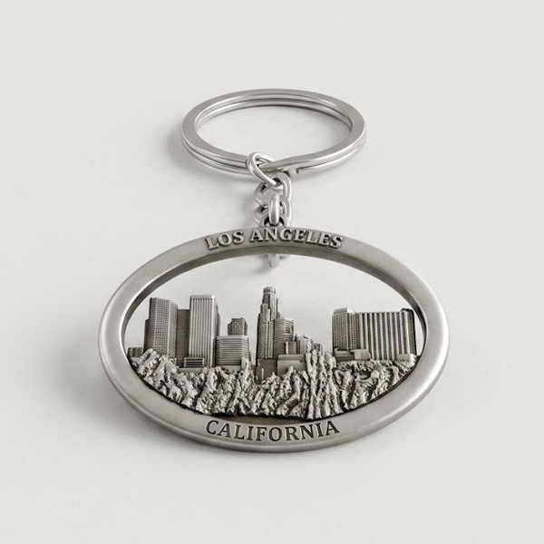 Smoky Silver Los Angeles Skyline Keychain